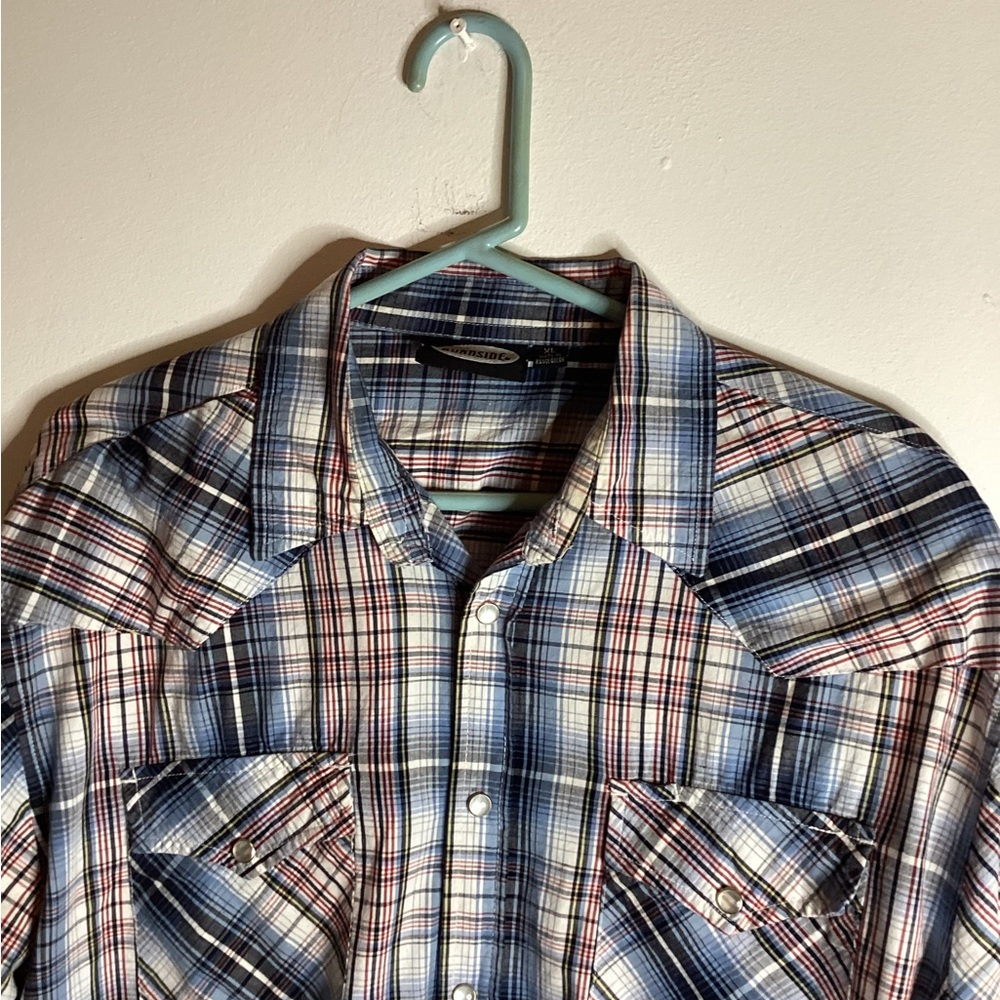 Burnside Multicolor Plaid Men's Shirt size XL. Western style pearl buttons.
